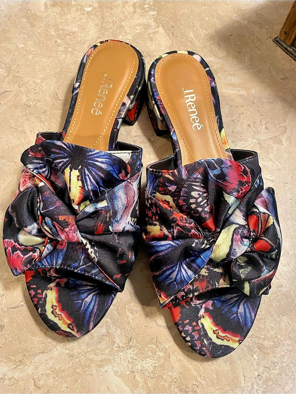 J. Reneé Abstract Bow Mules Black Multicolor US 11M Like New